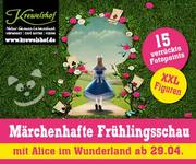 Plakat zur Frühlingsschau auf dem Krewelshof mit Alice im Wunderland